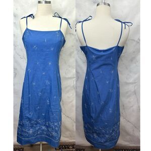 Armani Exchange AX Dress 90s Milkmaid Size 6 S blue embroidered Midi y2k cotton